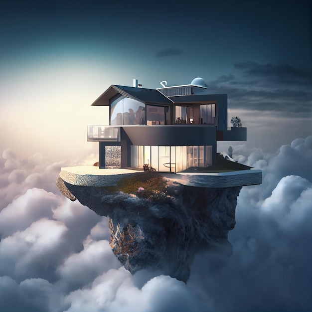 Foto modernes luxushaus in den wolken traumhaus 3d-darstellung