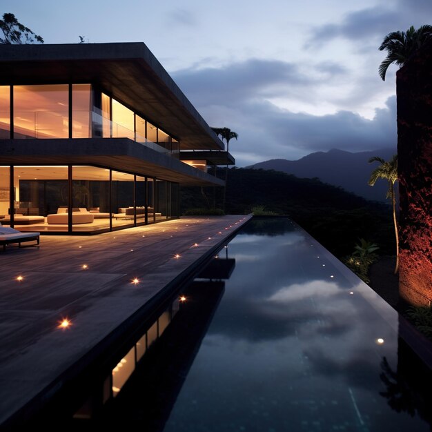 Modernes Luxushaus mit atemberaubendem Infinity-Pool und Blick auf den Dschungel