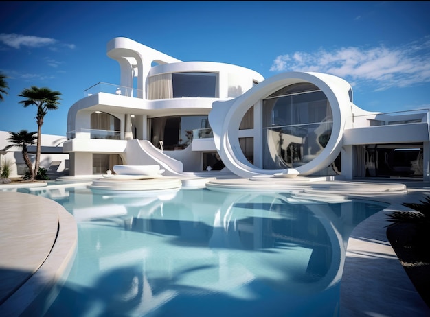 Foto modernes luxushaus mit swimmingpool