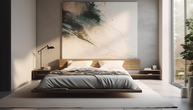 Modernes Luxusschlafzimmer mit bequemer Bettwäsche und elegantem Design von AI