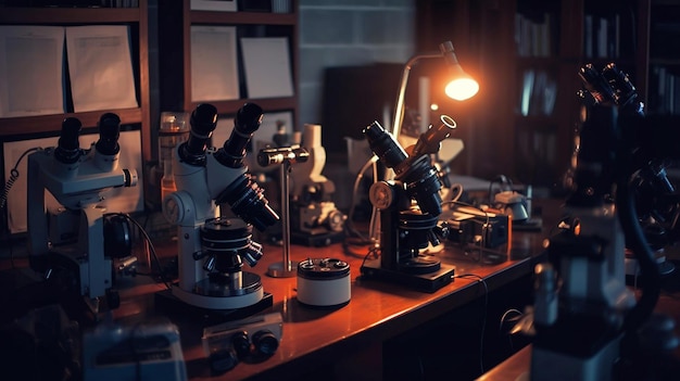 Modernes medizinisches Forschungslabor mit Mikroskop und Reagenzglas generativer KI