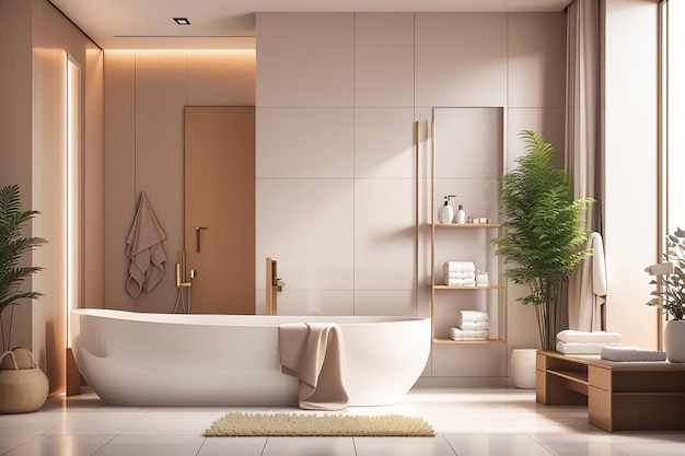 Modernes, minimalistisches Badezimmer mit Badewanne