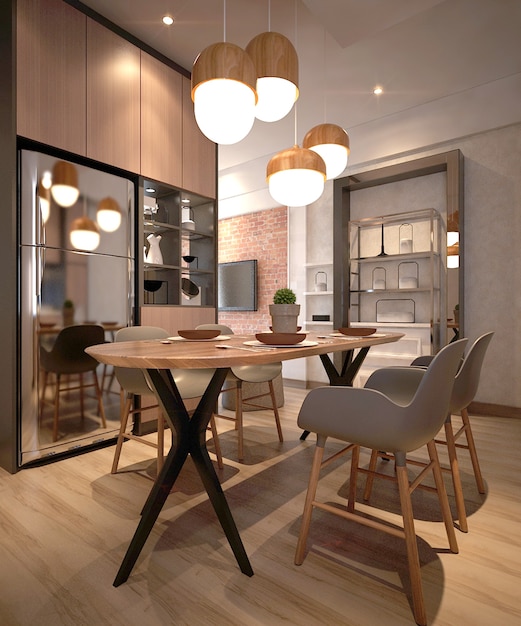 modernes minimalistisches Essen und Speisekammer der Innenarchitektur der Wohnung