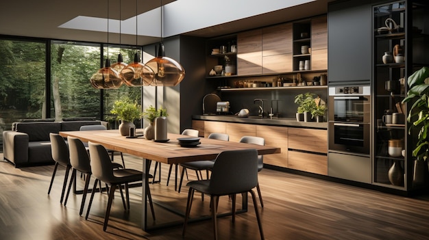modernes minimalistisches Essen und Speisekammer der Innenarchitektur der Wohnung