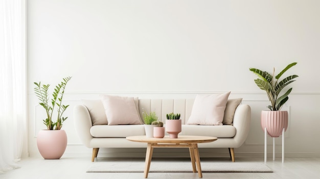 Modernes minimalistisches Wohnzimmer mit natürlichen Akzenten