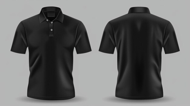 Modernes Modell eines schwarzen Männerpoloshirts mit kurzen Ärmeln und Halsband, isoliert auf durchsichtigem Hintergrund