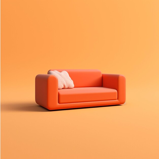 Modernes orangefarbenes Sofa mit Kissen auf orangefarbenem Hintergrund, 3D-Rendering