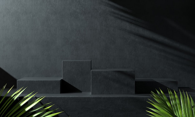 Modernes Podest-Set aus schwarzem Beton