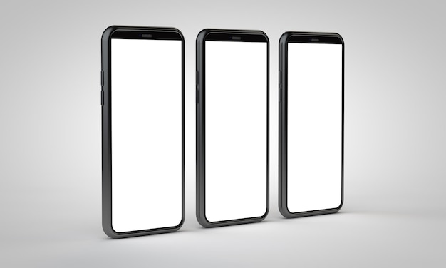 Modernes rahmenloses Smartphone 3D-Modell mit leerem weißem Bildschirm 3D-Rendering