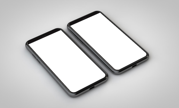 Foto modernes rahmenloses smartphone 3d-modell mit leerem weißem bildschirm 3d-rendering