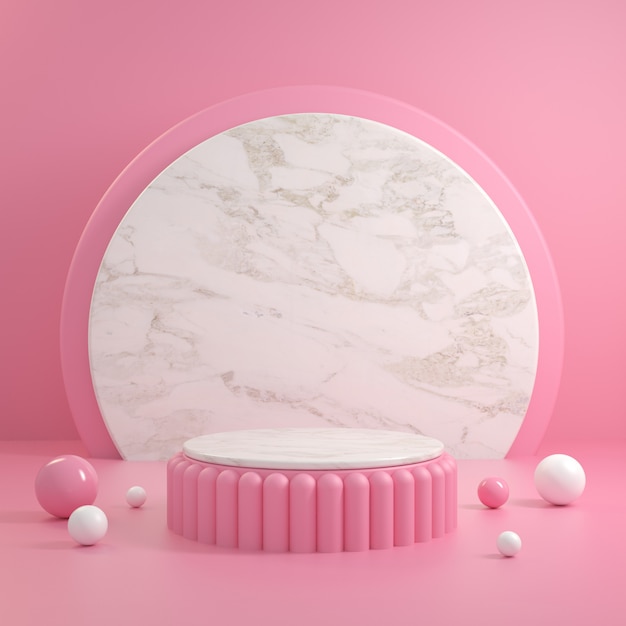Modernes rosa Podium mit weißem Spitzenmarmor und Hintergrund-3D-Render