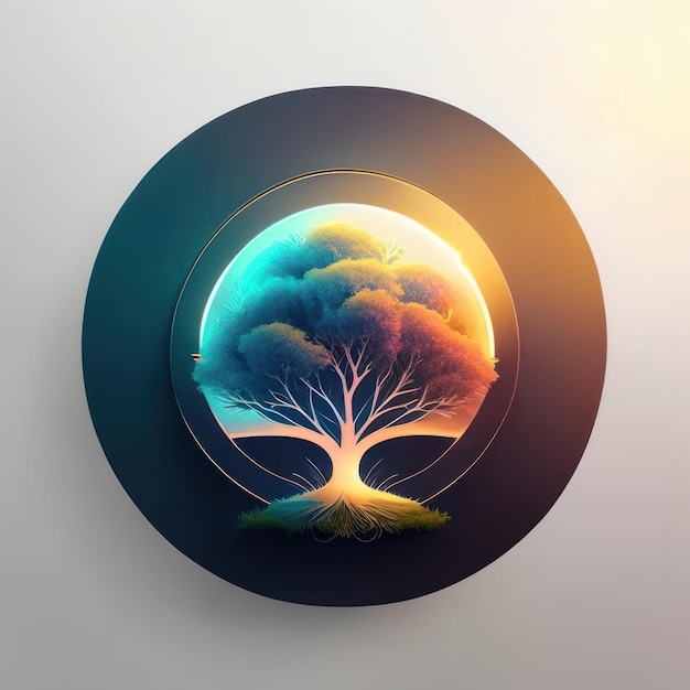 Modernes rundes Logo mit futuristischem Baum in sanften Farben. Generative KI
