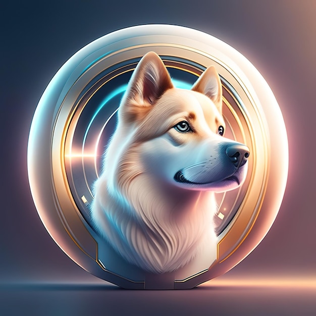 Modernes rundes Logo mit Hund und Details in Gold und Licht im Hintergrund Generative KI