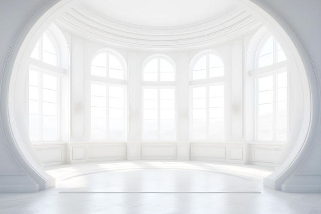 Modernes, sauberes, weißes Zimmer mit Glasfenstern