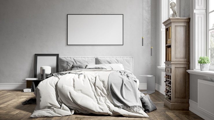 Foto modernes, schönes interieur des zimmers, große fenster und stilvolle möbel. helles und stilvolles design