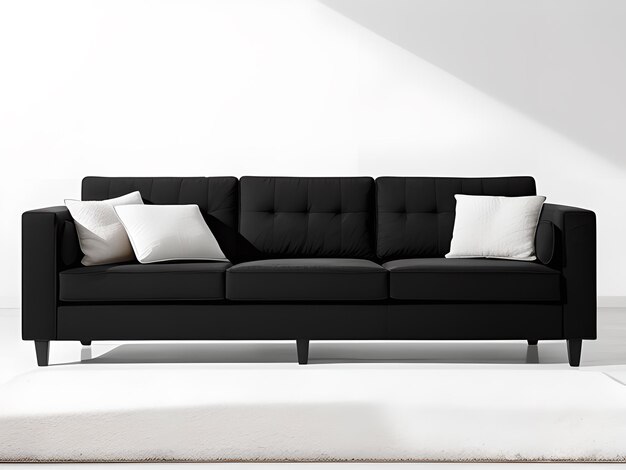 Foto modernes schwarzes sofa auf weißem hintergrund, ki generiert