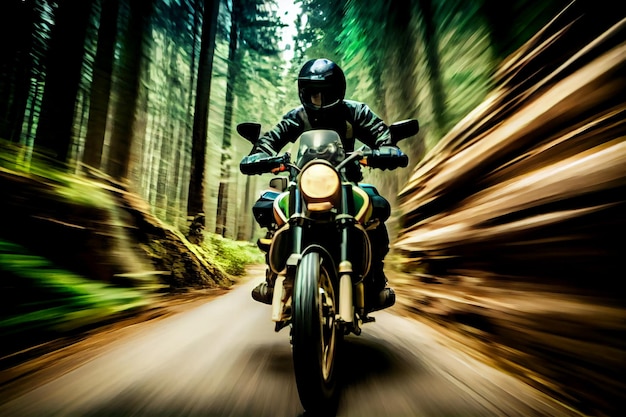 Modernes Scrambler-Motorrad im Wald, hergestellt mit generativer KI