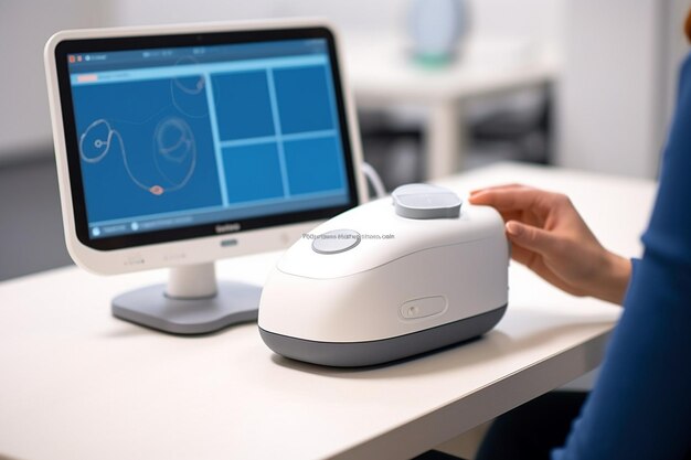 Modernes Sehtestgerät steht im Labor Tonometer in der Augenarztpraxis Generative KI