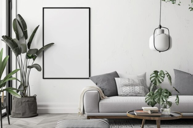 Foto modernes skandinavisches interieur mit poster-mockup, das mit generativer ai erstellt wurde