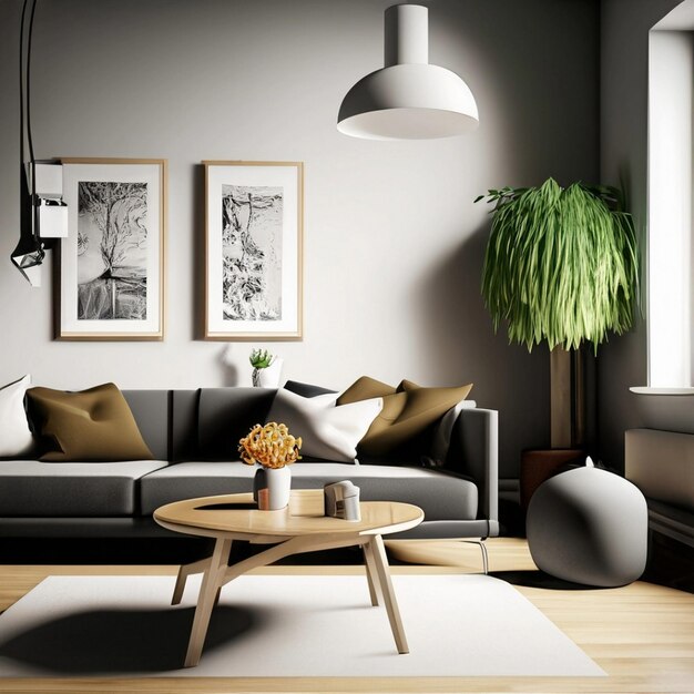 Foto modernes skandinavisches wohnzimmer-interieur, 3d-rendering