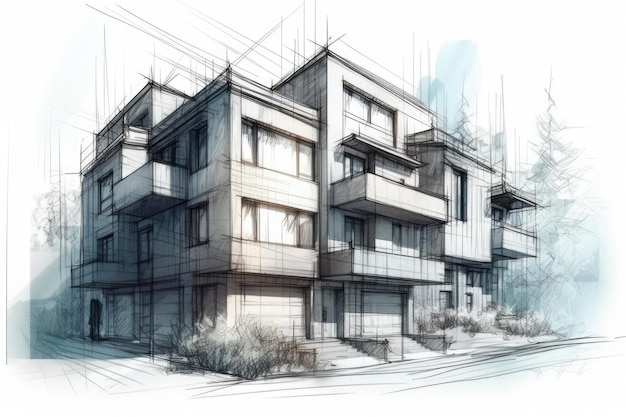 Modernes Stadtgebäude mit einer Fassade voller Fenster. Generative KI