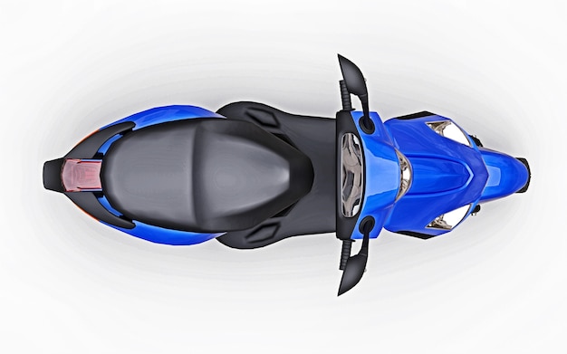 Modernes städtisches blaues Moped auf weißem Hintergrund. 3D-Illustration.