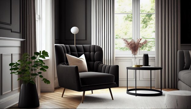 Modernes, stilvolles Innendesign mit Sesselsofamöbeln im Wohnzimmer zu Hause