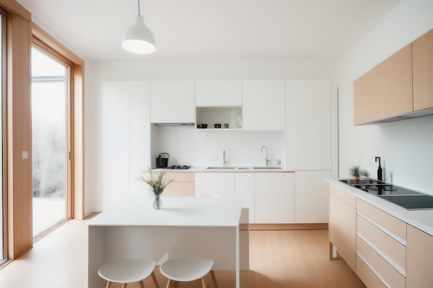 Modernes stilvolles skandinavisches Wohnraumdesign in minimalistischem Interieur Sanfte Lichtfarben