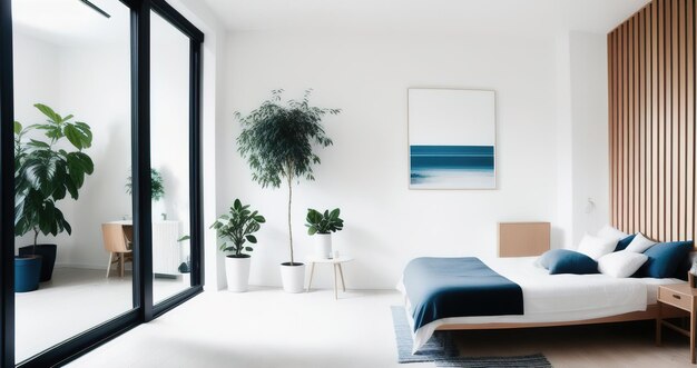 Modernes stilvolles skandinavisches Wohnraumdesign in minimalistischem Interieur Sanfte Lichtfarben