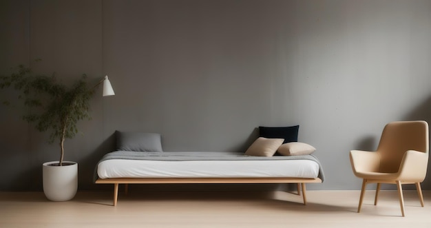 Modernes stilvolles skandinavisches Wohnraumdesign in minimalistischem Interieur Sanfte Lichtfarben