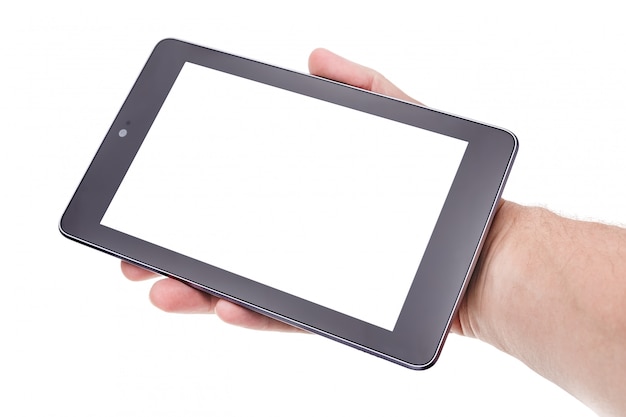 Modernes Tablet in der Hand. Rahmen für Text.