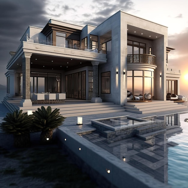 modernes und elegantes tropisches haus mit pool luxusvilla generative ai
