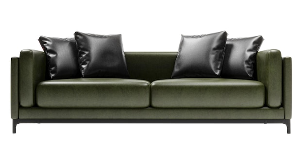 Foto modernes und luxuriöses sofa aus grünem leder, isoliert auf weißem hintergrund. möbelkollektion