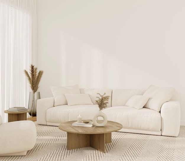 Modernes und minimalistisches Wohnzimmerdesign in neutralen Tönen