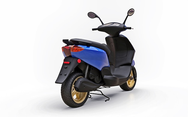 Modernes urbanes blaues Moped auf weißem Hintergrund. 3D-Darstellung.