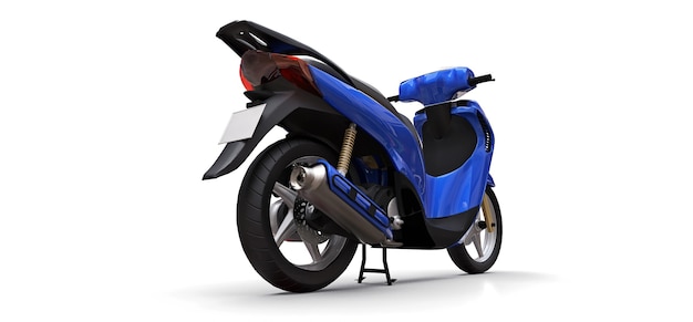 Modernes urbanes blaues Moped auf weißem Hintergrund. 3D-Darstellung.