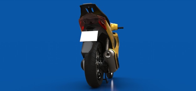 Modernes urbanes gelbes Moped auf blauem Hintergrund. 3D-Darstellung.