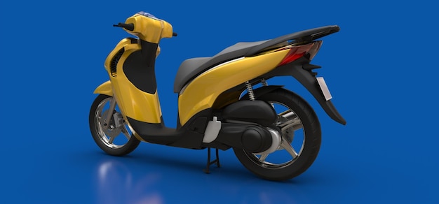 Modernes urbanes gelbes Moped auf blauem Hintergrund 3D-Darstellung