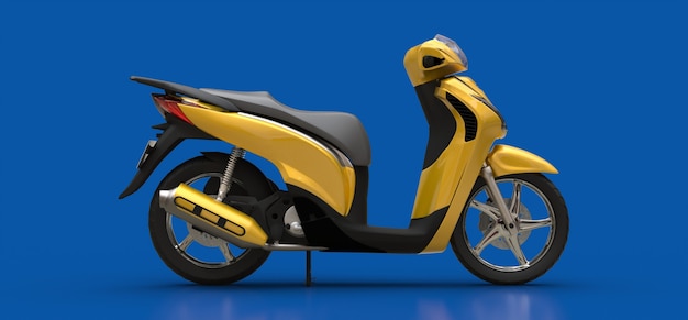 Modernes urbanes gelbes Moped auf blauem Hintergrund. 3D-Darstellung.