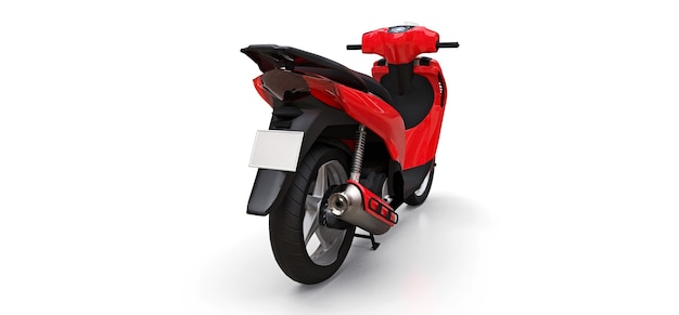 Modernes urbanes rotes Moped auf weißem Hintergrund. 3D-Darstellung.