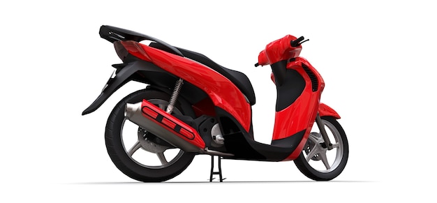 Modernes urbanes rotes Moped auf weißem Hintergrund. 3D-Darstellung.