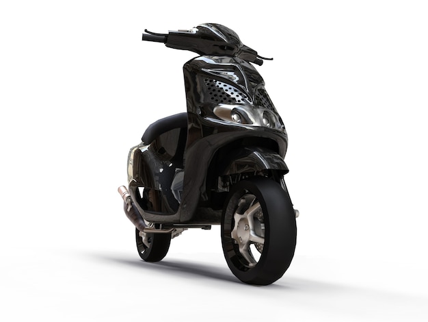 Modernes urbanes schwarzes Moped auf weißem Hintergrund. 3D-Darstellung.