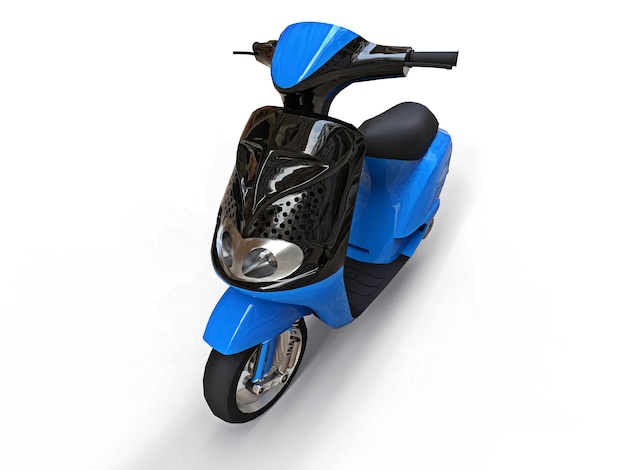 Modernes urbanes schwarzes und blaues Moped auf weißem Hintergrund. 3D-Darstellung.