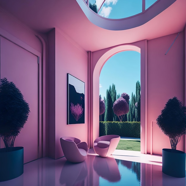 Foto modernes wohngebiet mit designkonzept mit rosa details, erzeugt von ai