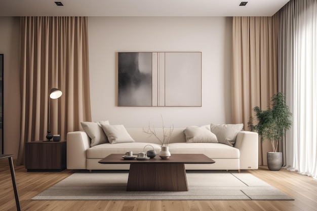 Modernes Wohnzimmer in beige Farbe KI