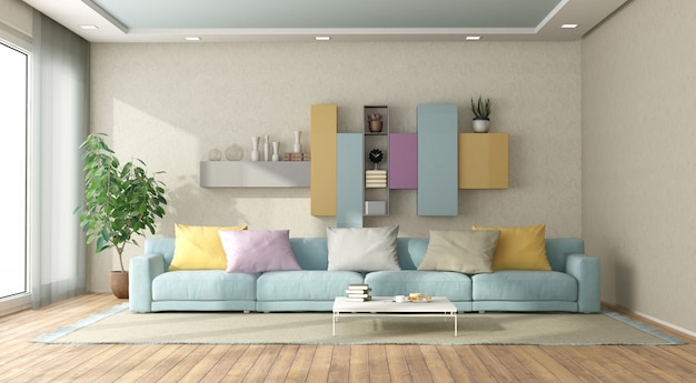 Modernes Wohnzimmer in Pastellfarben