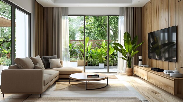 Modernes Wohnzimmer-Interior-Design-Mockup mit natürlichen Tönen