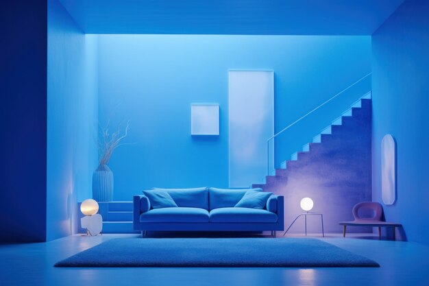 Foto modernes wohnzimmer mit blauer neonbeleuchtung