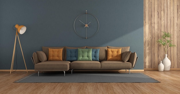 Modernes Wohnzimmer mit buntem Sofa