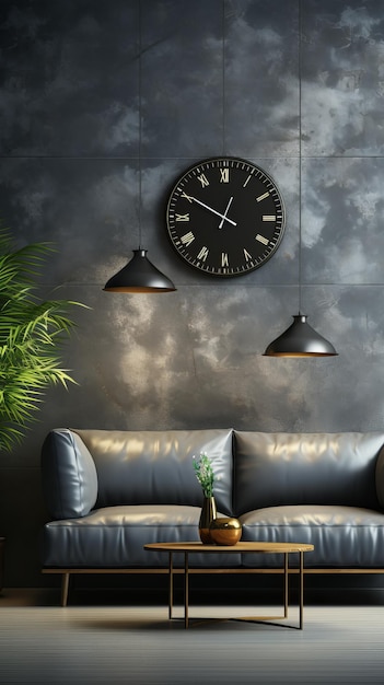 Modernes Wohnzimmer mit Couch und Wanduhr